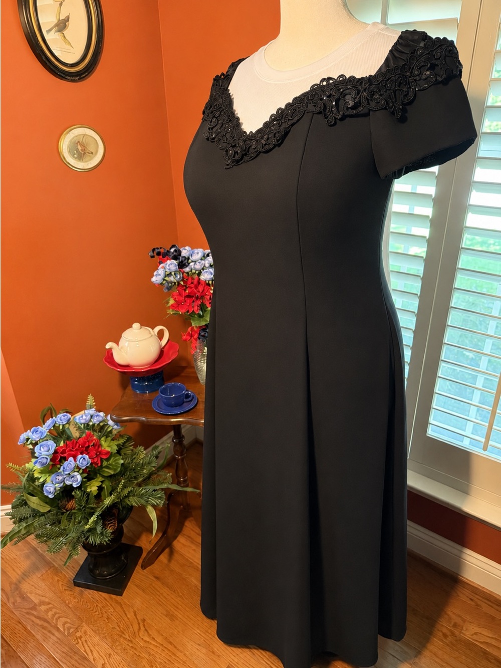 Vintage 1980s Gunne Sax Black Cocktail Dress designed by Jessica McClintock